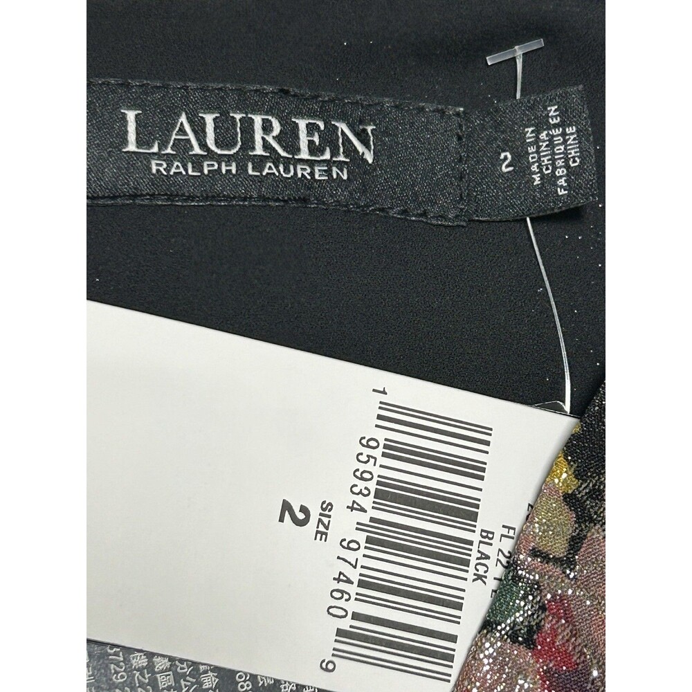 NWT Ralph Lauren Black Label Pleated Metallic Floral Dress Size 2 Jacquard - Picture 11 of 15